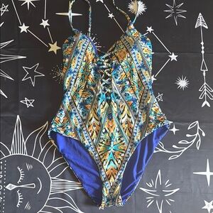 Vibrant Blue and Orange Women’s Swimwear